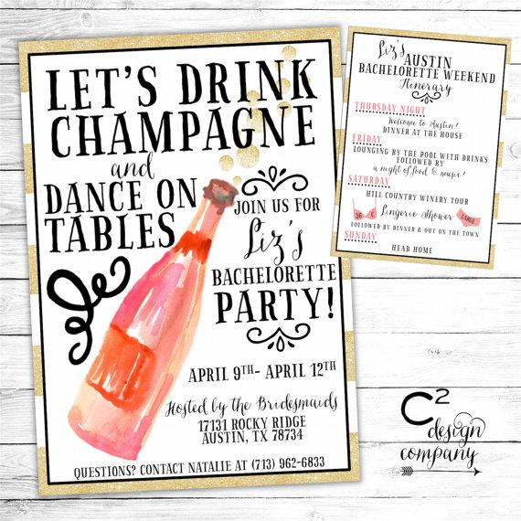 زفاف - Let's Drink Champagne & Dance on Tables Invitation with Itinerary