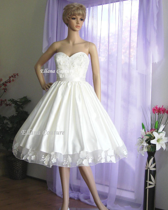 زفاف - Ready To Ship. June -  Retro Style Tea Length Wedding Dress.