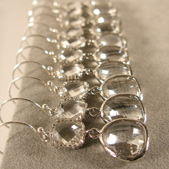 Свадьба - Set of 7 Crystal Glass Silver Bridesmaid Earrings, Wedding Earring,  Bridal Sets, Bridesmaid Jewelry, Bridesmaid Gift Ideas (M407S7)