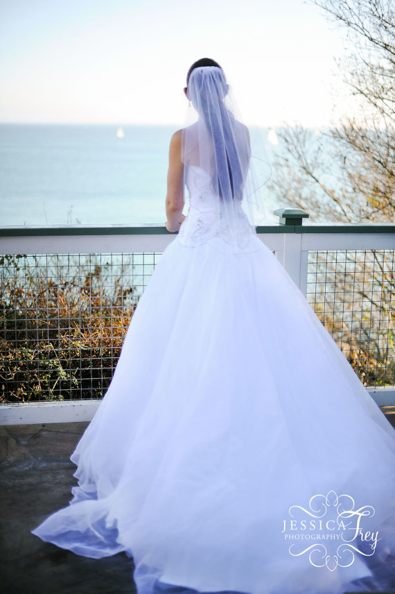 زفاف - Angel cut veil with swavorski crystals and silver beading casscading single tier wedding veil with silver beading  bridal veil 32 inch veil