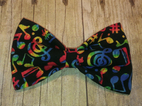 Wedding - Tie Dyed Music Notes Bow Tie, Hair Clip, Headband or Pet Bow Tie