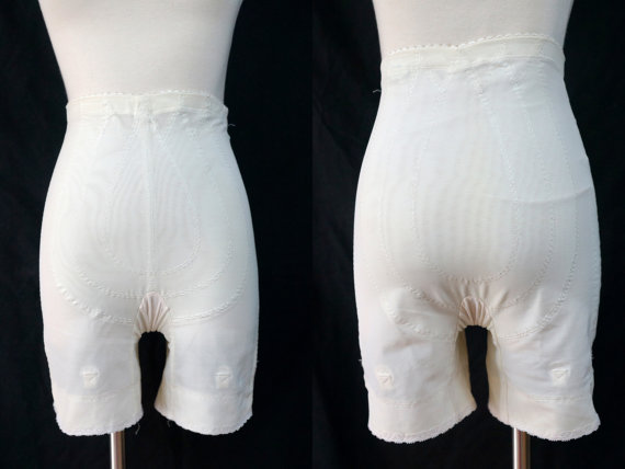 Hochzeit - 1960s Long Leg Girdle White Penney's Adonna Foundation Shapewear Body Slimmer Medium