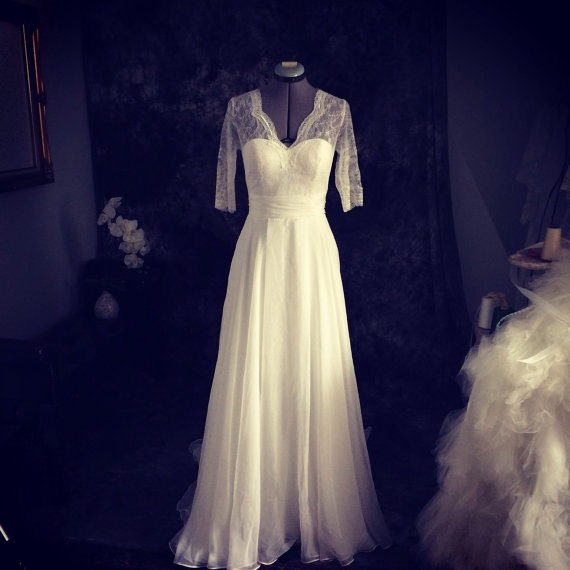زفاف - Ashley-Custom V neck lace and chiffon wedding dress-perfect for your summer beach wedding