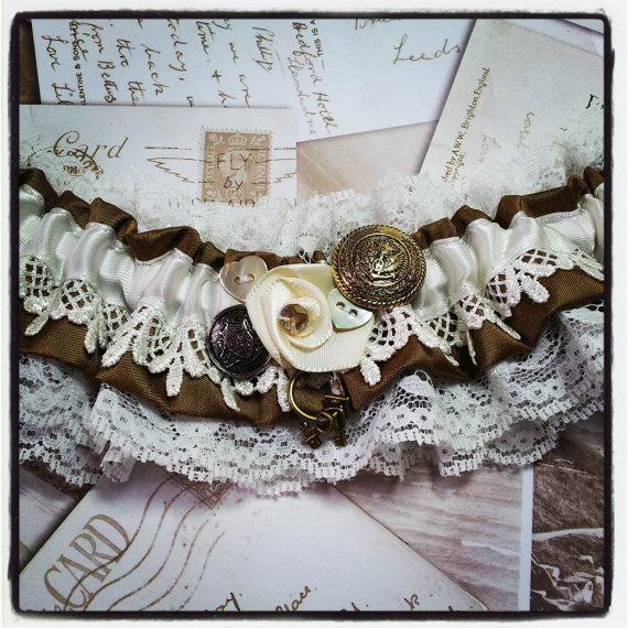 Hochzeit - Vintage Garter - wedding garter, bridal garter, lace garter, steampunk garter, something blue, luxury garter, keepsake, heirloom, lingerie