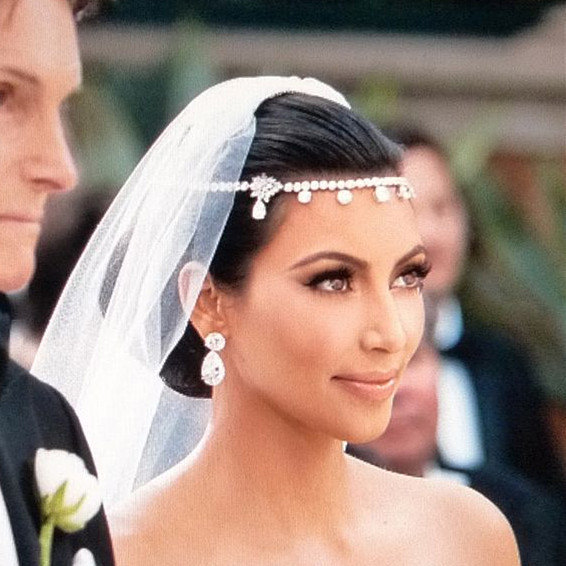 زفاف - Kim Kardashian inspired headband Silver Plated Crystal Rhinestone Bridal Wedding hair accessories