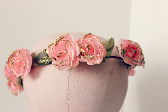 زفاف - Ivory and Pink Blossoms Floral Crown, Flower Hair Crown. Woodland, Wedding, bridal headpiece, Hair Accessories, flower girl-AMORE