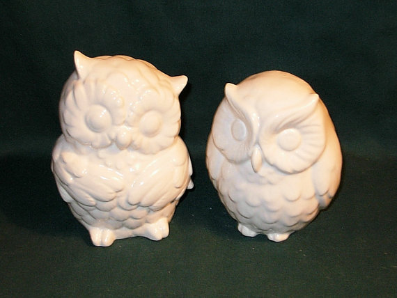 Wedding - Hootie - Ceramic Owl Figurines Wedding Cake Topper    -   Classic White
