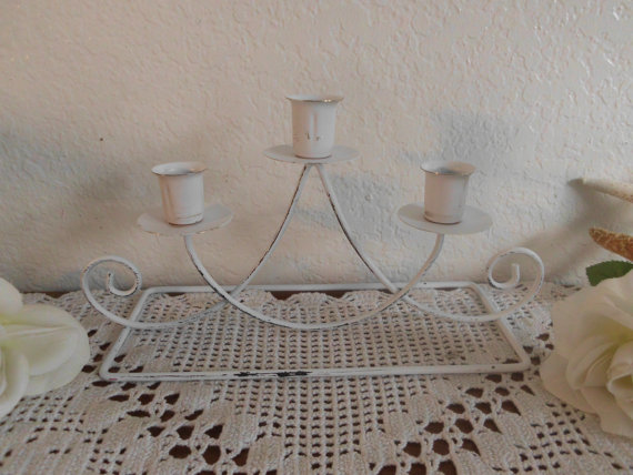 Hochzeit - White Shabby Chic Unity Taper Candle Holder Rustic Distressed Candelabra Beach Cottage Coastal Seaside Country Farmhouse Home Decor Gift Her