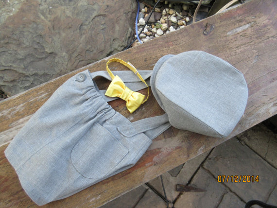 Свадьба - Boys heatherl gray suspender shorts, newsboy hat and bow tie, ring bearer outfit,  available to order 12m,18m 2t, 3t 4t, 5t