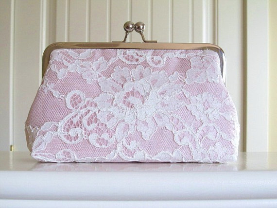 Mariage - Silk And French Chantilly Lace Clutch,Bridal Accessories,Wedding Clutch,Bridal Clutc,Bags And Purses
