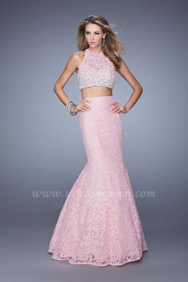 زفاف - 2015 La Femme Two Piece Lace Prom Dress 21087 Cotton Candy Pink