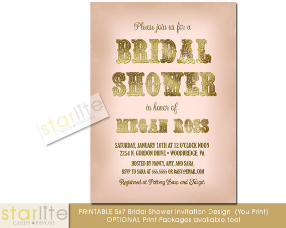 Mariage - Blush Pink & Gold Bridal Shower invitation - Gold Foil, Antique Vintage Style, engagement party, glam, shiny, sparkly - Printable or Printed