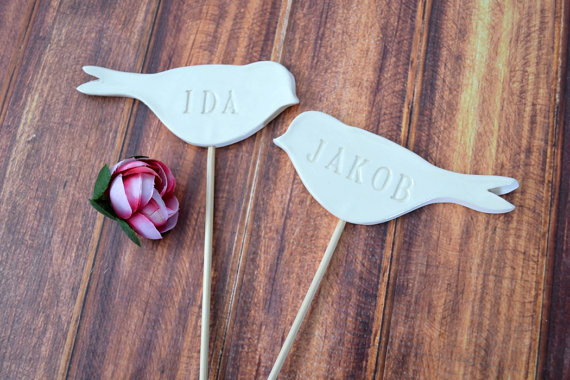 Wedding - Personalized Name Bird Wedding Cake Toppers - Small Size
