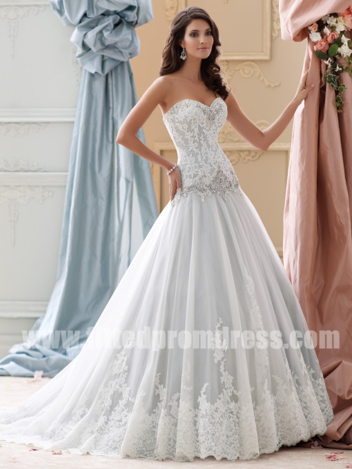 زفاف - David Tutera for Mon Cheri Style Ocean 115228 Lace Bodice Wedding Dresses