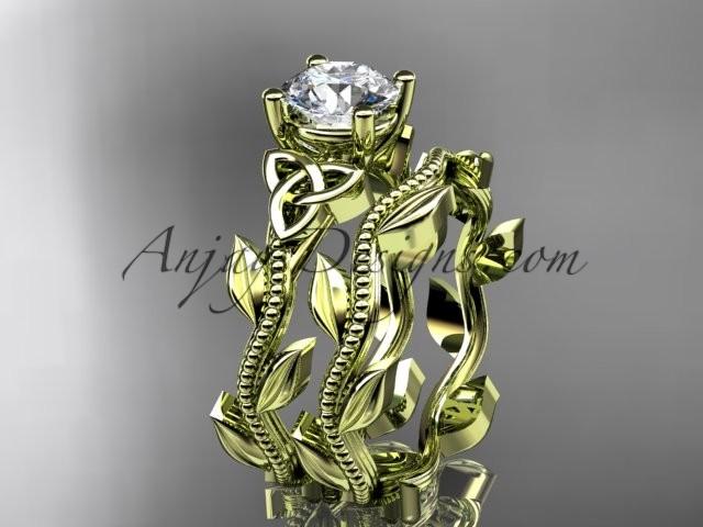 زفاف - 14kt yellow gold diamond celtic trinity knot wedding ring, engagement set CT7238S