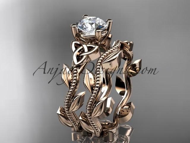 زفاف - 14kt rose gold diamond celtic trinity knot wedding ring, engagement set CT7238S
