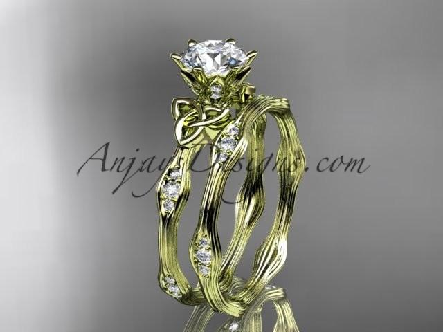 Свадьба - 14kt yellow gold diamond celtic trinity knot wedding ring, engagement set CT7132S