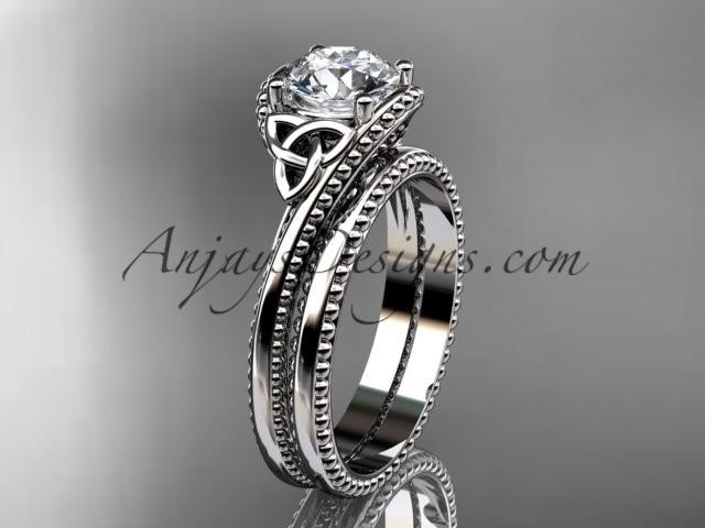 Hochzeit - platinum diamond celtic trinity knot wedding ring, engagement set CT7322S