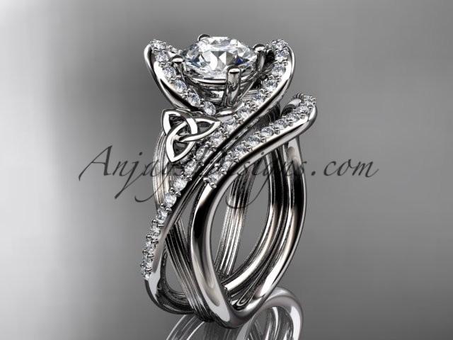 Свадьба - 14kt white gold diamond celtic trinity knot wedding ring, engagement set CT7369S