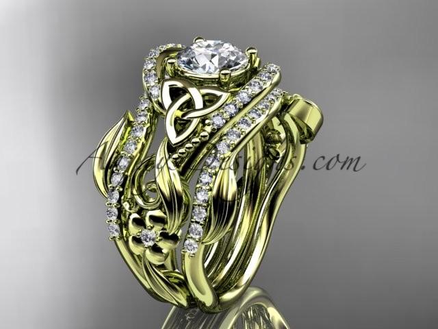 زفاف - 14kt yellow gold diamond celtic trinity knot wedding ring, engagement ring with a double matching band CT7211S