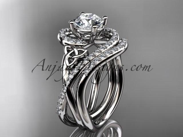 زفاف - 14kt white gold diamond celtic trinity knot wedding ring, engagement set CT7320S