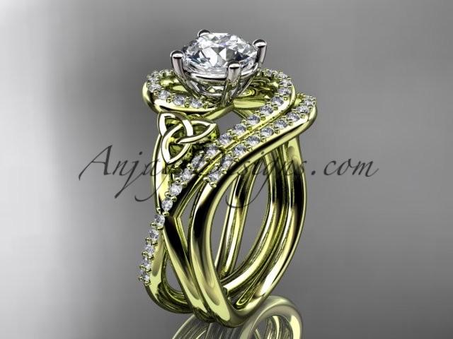 زفاف - 14kt yellow gold diamond celtic trinity knot wedding ring, engagement set CT7320S