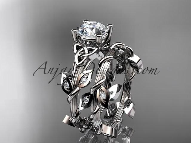 Hochzeit - 14kt white gold diamond celtic trinity knot wedding ring, engagement set CT7215S