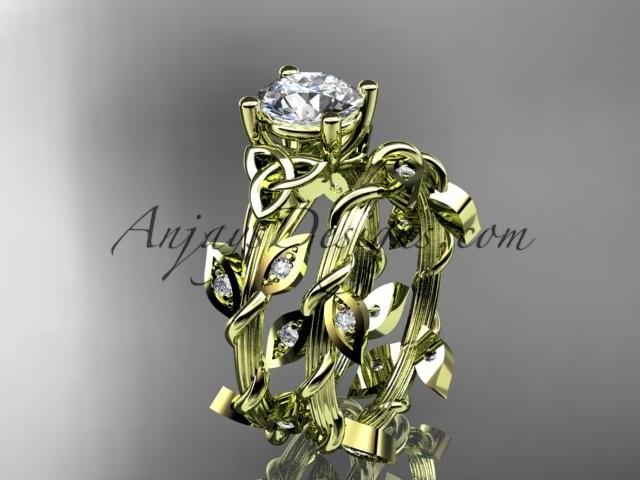 Wedding - 14kt yellow gold diamond celtic trinity knot wedding ring, engagement set CT7215S