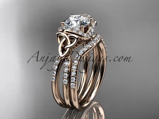 Hochzeit - Spring Collection, Unique Diamond Engagement Rings,Engagement Sets,Birthstone Rings - 14kt rose gold diamond celtic trinity knot engagement ring wedding ring