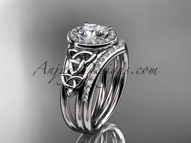 Hochzeit - 14kt white gold diamond celtic trinity knot wedding ring, engagement set CT7131S