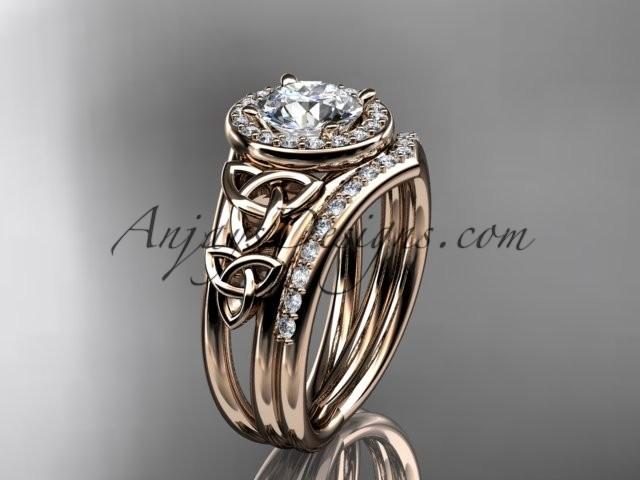 زفاف - 14kt rose gold diamond celtic trinity knot wedding ring, engagement set CT7131S