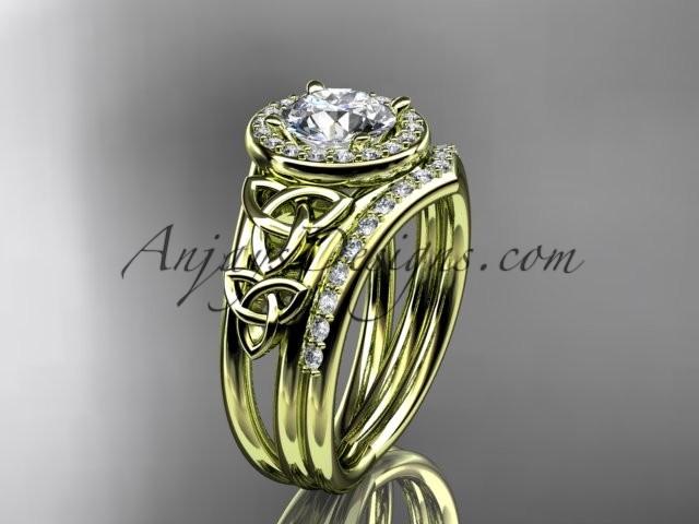 زفاف - 14kt yellow gold diamond celtic trinity knot wedding ring, engagement set CT7131S