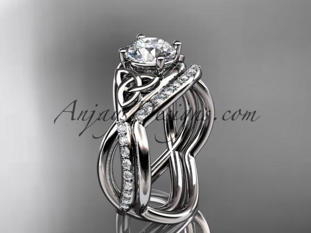Hochzeit - 14kt white gold celtic trinity knot engagement set, wedding ring CT790S