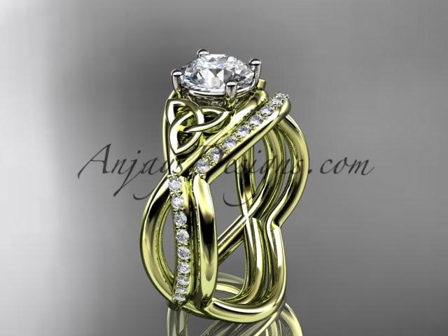 Свадьба - 14kt yellow gold celtic trinity knot engagement set, wedding ring CT790S