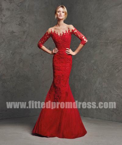 Hochzeit - 2016 Red Lace Mermaid Cocktail Dresses by Pronovias Style LAVERNE