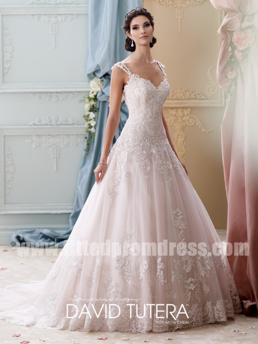 Hochzeit - David Tutera for Mon Cheri Style Arwen 215277 Lace Strap Wedding Dresses