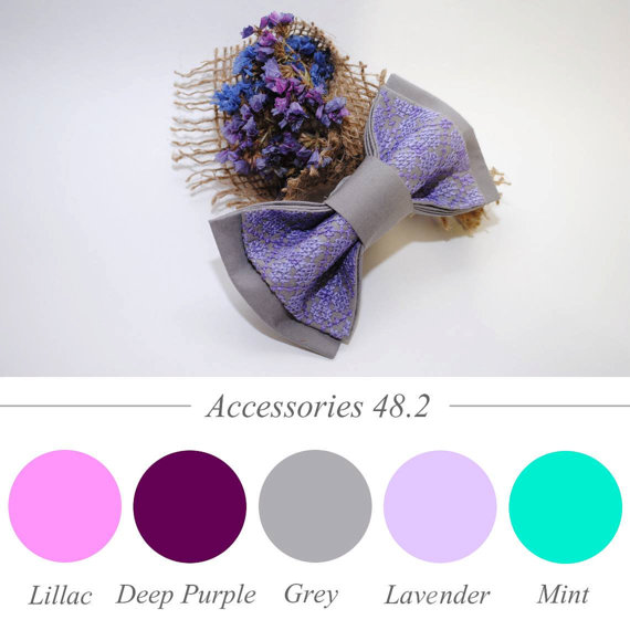 زفاف - Embroidered grey bow tie Lilac grey pretied bowtie Groomsmen Gifts for husband Gift for him Lavender Gray Purple Mint wedding Summer wedding