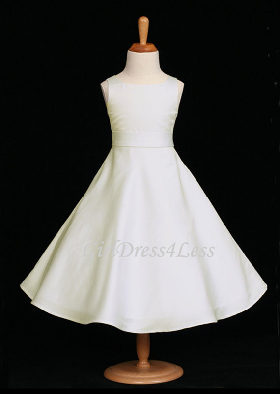 زفاف - Ivory dress  With Removable Sash With Many Colors To Choose A-Line Flower Girl Dress 12M-18M 2 4 6 8 10 12 14 16 F09IV