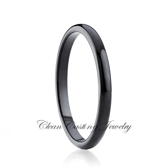Wedding - Ladies Black Tungsten Ring,Black Ring,Dome,High Polish,2mm,Anniversary Ring,Engagement Ring,Custom,Handmade