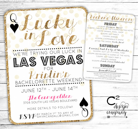 Свадьба - Lucky in Love Las Vegas Bachelorette Invitation with Itinerary