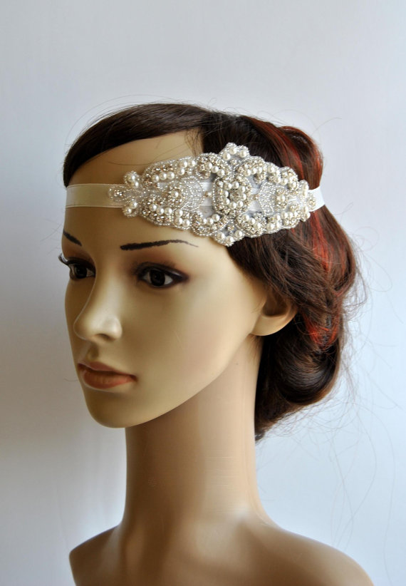 Mariage - Pearl Rhinestone flapper Gatsby Headband, Wedding Headband, Crystal Headband  Headpiece, Halo Bridal Headpiece, 1920s Flapper headband