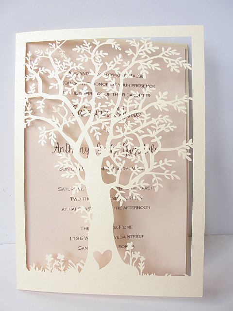 زفاف - Laser Cut Tree Wedding Invitation, Fall Wedding Invitation, Tree Wedding Invite, Rustic Wedding Invitation, Autumn Wedding TREE - 2 CREAM