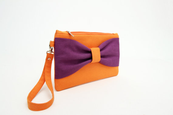 Hochzeit - Promotional sale   -Bridesmaid clutches ,Bow wristelt clutch,bridesmaid gift ,wedding gift ,orange purple