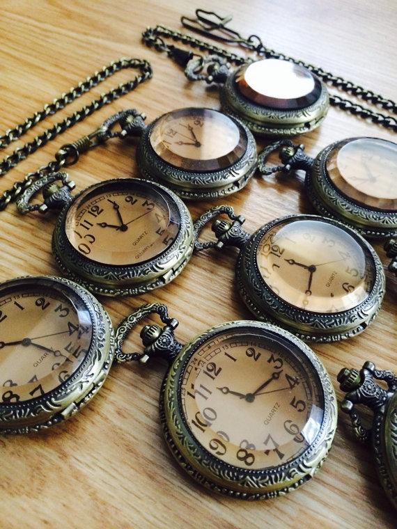 Wedding - Steampunk Pocket Watch Set of 5 Traditional Quartz Pocketwatch Groomsmen Gifts