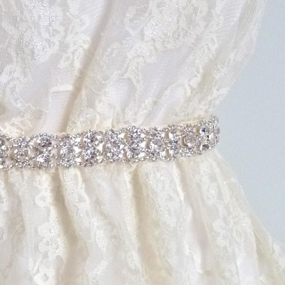 Mariage - Thin Crystal Bridal Sash, rhinestone wedding belt, silver crystal rhinestone belt, crystal wedding sash - MALLORY