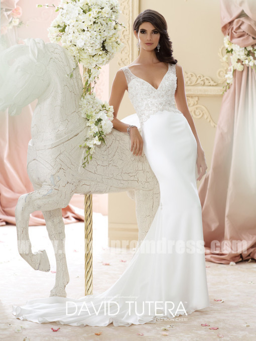 زفاف - David Tutera for Mon Cheri Style Briony 215276 Beaded Back Wedding Dresses