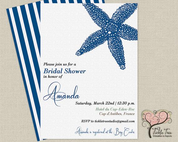 Hochzeit - Personalized Bridal Shower or Wedding Invitation - Sea Life Theme/Starfish (Style 13200)