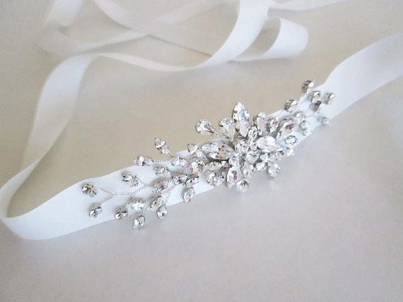 زفاف - Bridal Swarovski crystal belt, Crystal belt sash in gold or silver, Wedding belt, Waist sash, Rhinestone ribbon belt, Gold crystal belt