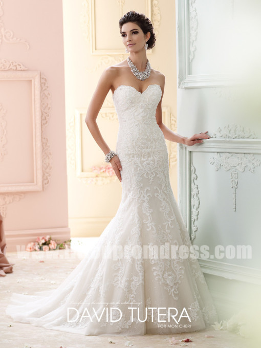 Свадьба - David Tutera for Mon Cheri Style Cass 215274 Lace Strapless Wedding Dresses