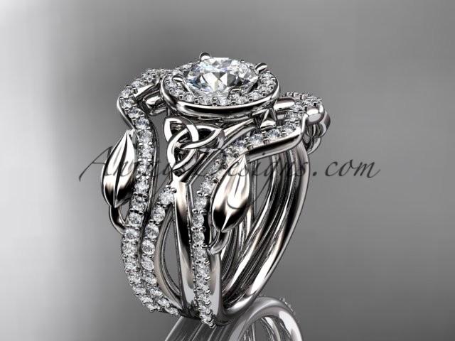 Wedding - platinum celtic trinity knot engagement ring, wedding ring with double matching band CT789S